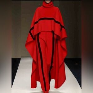 Red Turtleneck Cape & Wide-Leg Pant Set
